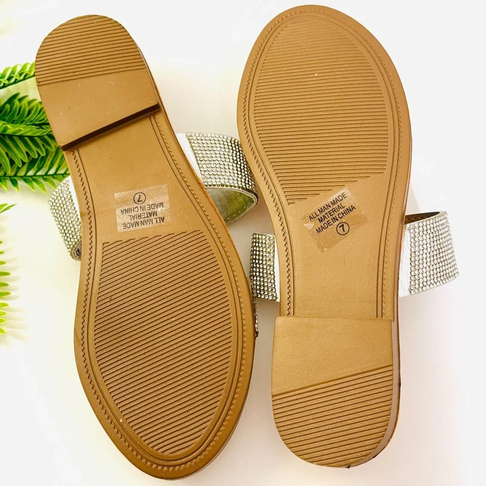SODA Sparkle Shine Sequin Double Strap Slip On Sandals Sz 7 NWT - Picture 6 of 9